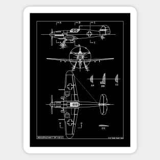 Messerschmitt Bf 109G German WW2 Fighter Plane Aircraft Blueprint Gift Magnet